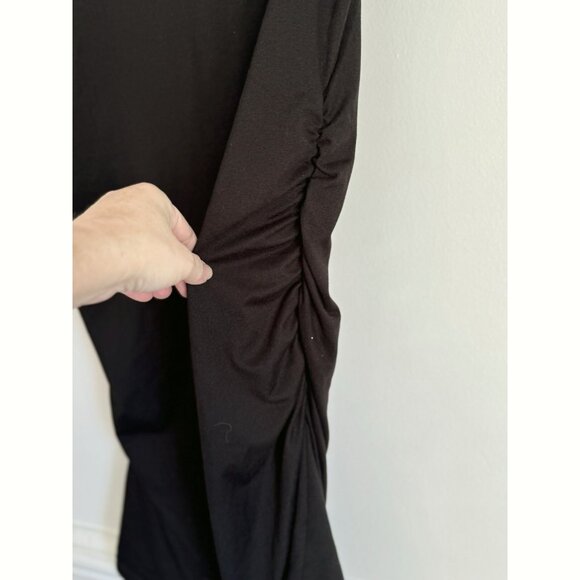 BEBE Y2K Crystal Logo Ruched Sleeveless Midi Dress Size Large Black Stretch 90s - Picture 4 of 11